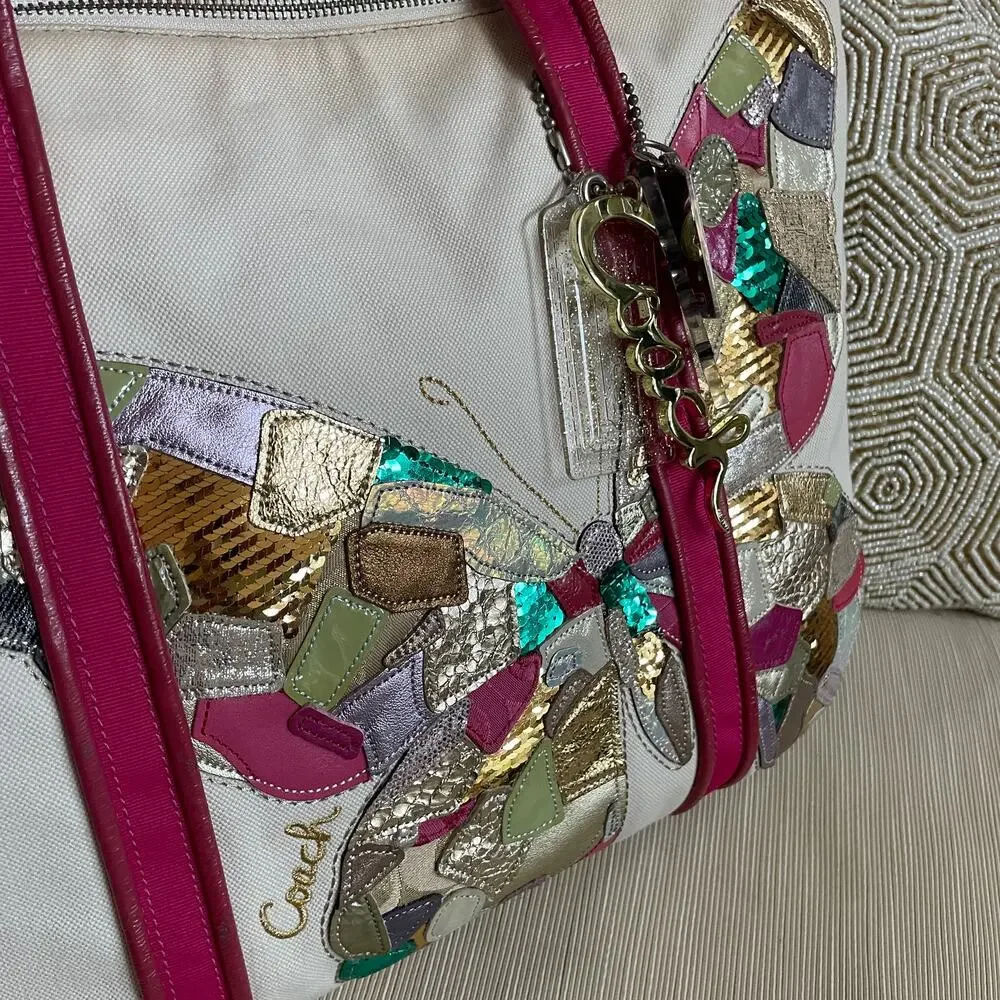 Rare Coach Poppy Glam Butterfly Patchwork Tote 14539 | Limited Sequin Bag